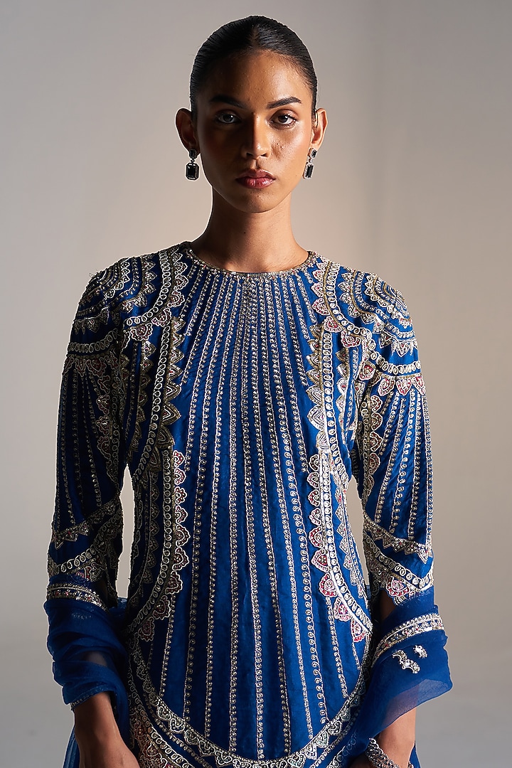 Jade Blue Organza Aari Work Handcrafted Bridal Sharara Set by OSAA By Adarsh at Pernia's Pop Up Shop