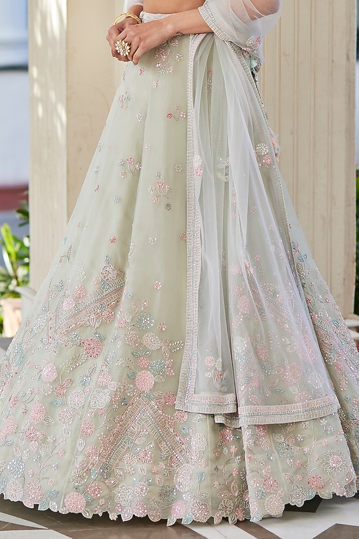 Cucumber Green Organza Embroidered Bridal Lehenga Set by Osaa By Adarsh at Pernia's Pop Up Shop