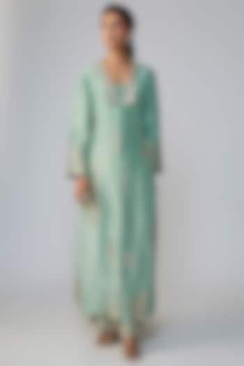 Tea Green Tissue Silk Embroidered Kurta Set by OSAA By Adarsh at Pernia's Pop Up Shop
