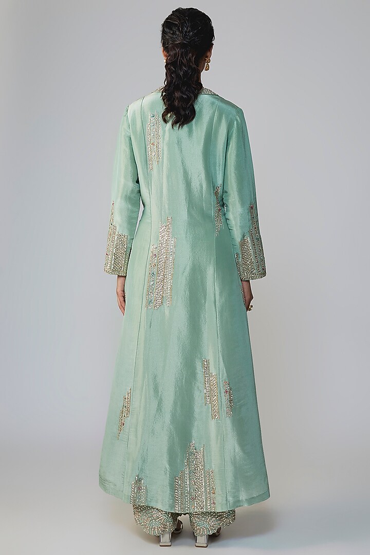 Tea Green Tissue Silk Embroidered Kurta Set by OSAA By Adarsh at Pernia's Pop Up Shop