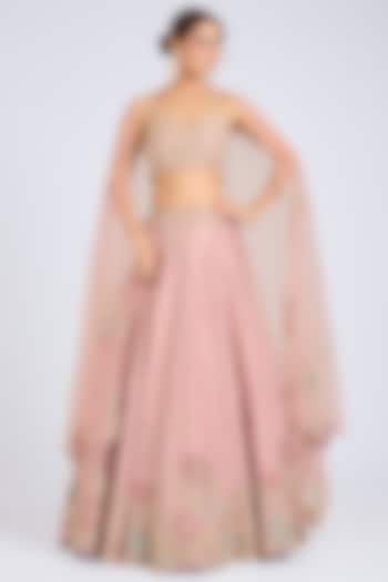 Flamingo Pink Tissue Silk Zardosi Embroidered Bridal Lehenga Set by OSAA By Adarsh at Pernia's Pop Up Shop