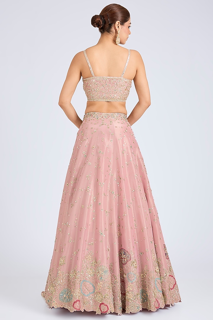 Flamingo Pink Tissue Silk Zardosi Embroidered Bridal Lehenga Set by OSAA By Adarsh at Pernia's Pop Up Shop