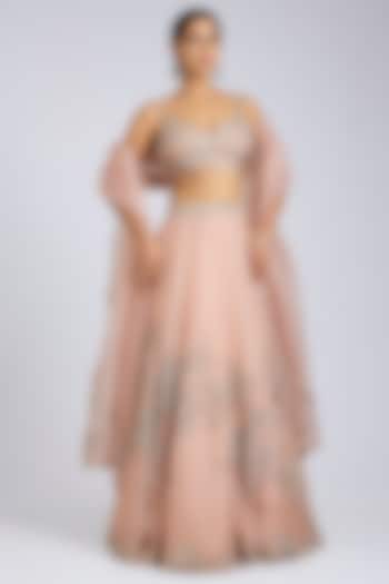 Soft Berry Organza Zardosi Handcrafted Bridal Lehenga Set by OSAA By Adarsh at Pernia's Pop Up Shop