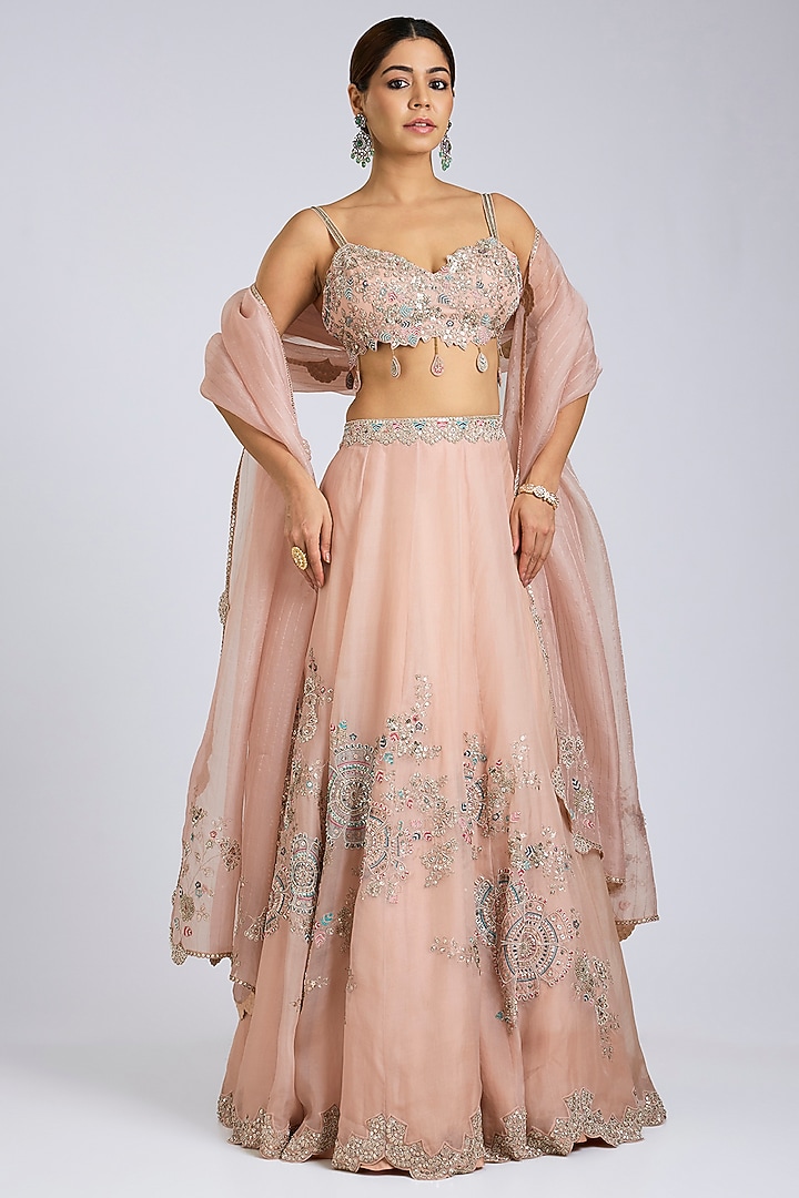 Soft Berry Organza Zardosi Handcrafted Bridal Lehenga Set by OSAA By Adarsh at Pernia's Pop Up Shop