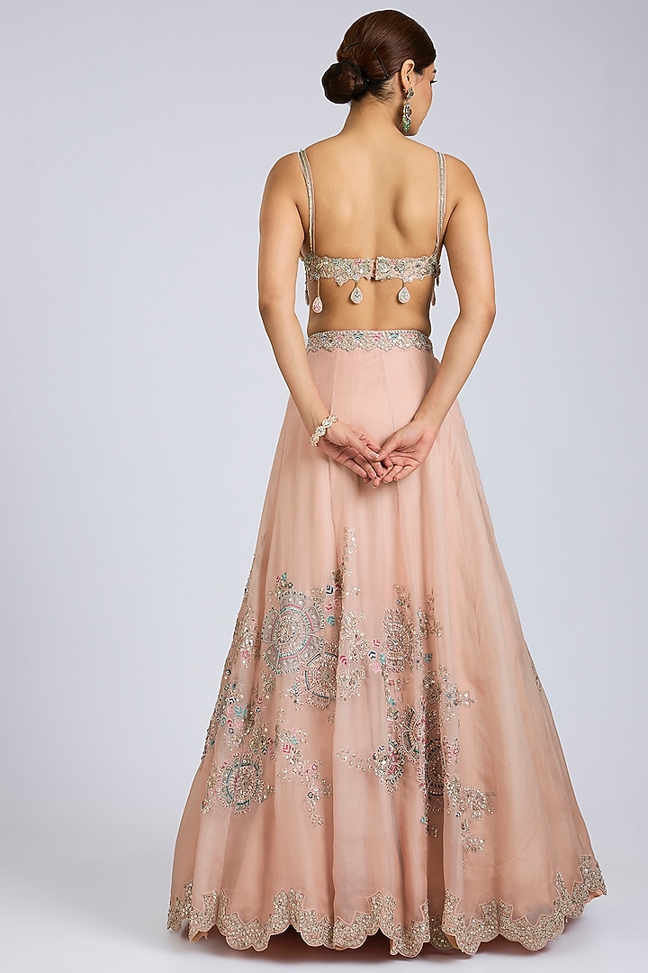 Soft Berry Organza Zardosi Handcrafted Bridal Lehenga Set by OSAA By Adarsh at Pernia's Pop Up Shop