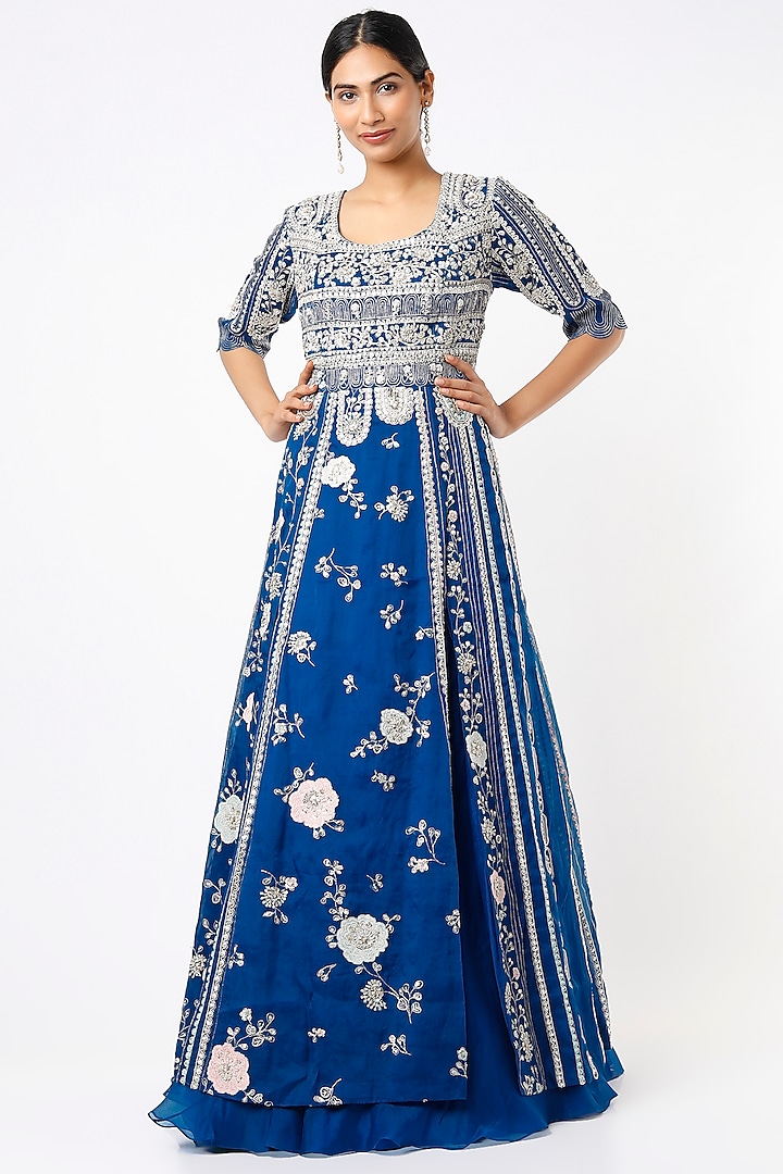 Jade Blue Embroidered Gown by Osaa By Adarsh