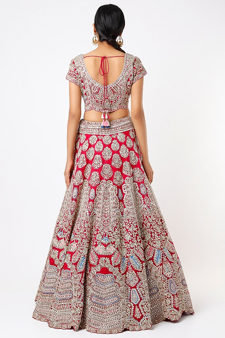 Cherry Red Embroidered Bridal Lehenga Set by Osaa By Adarsh at Pernia's Pop Up Shop