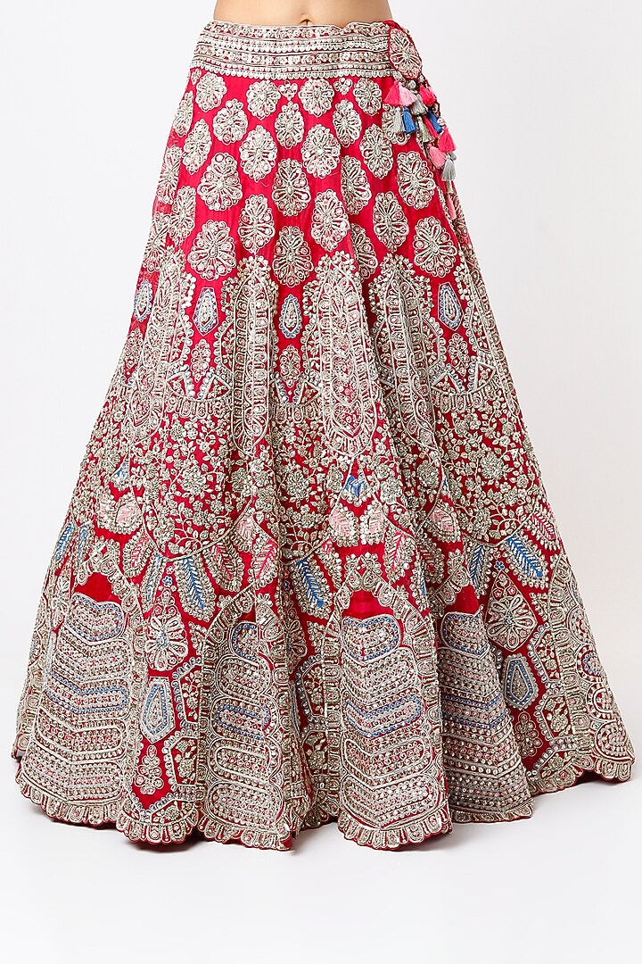 Cherry Red Embroidered Bridal Lehenga Set by Osaa By Adarsh at Pernia's Pop Up Shop