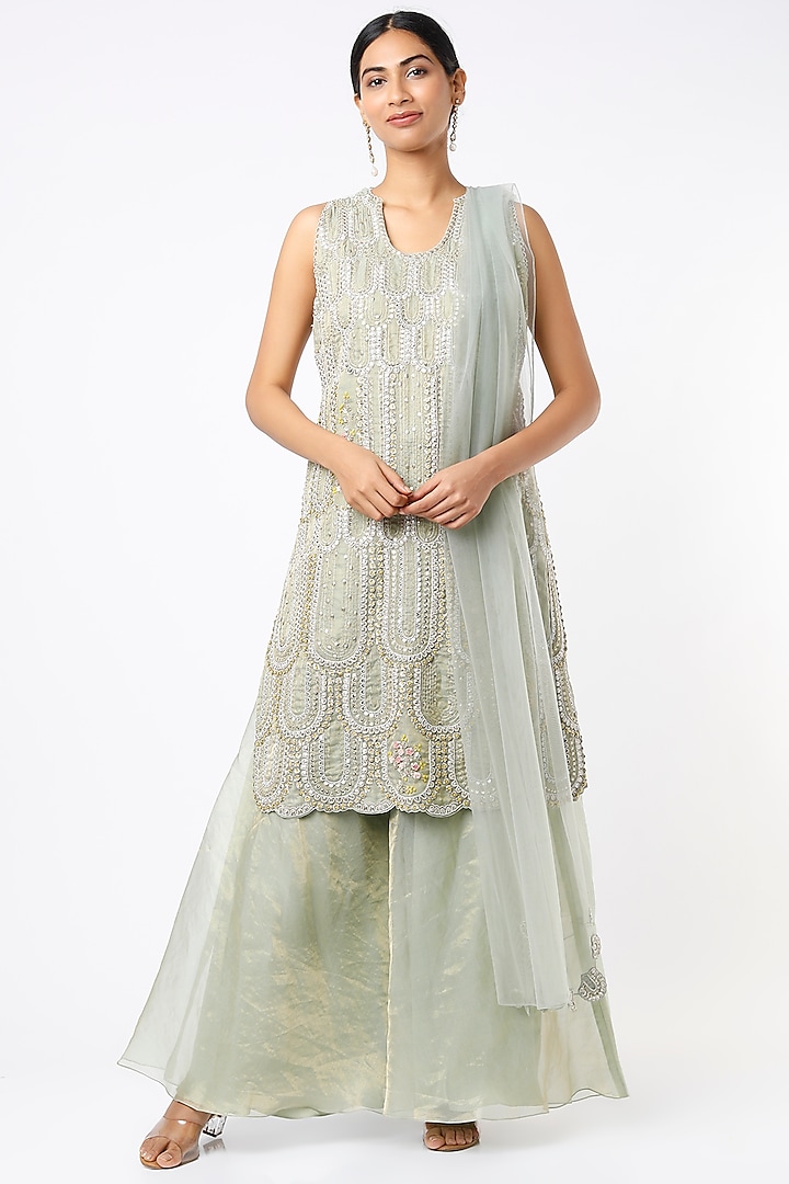 Frost Blue Embroidered Kurta Set by Osaa By Adarsh