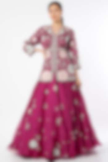 Plum Organza Embroidered Wedding Lehenga Set by OSAA - By Adarsh at Pernia's Pop Up Shop