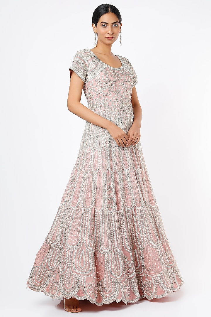 Blush Pink Hand Embroidered Gown by Osaa By Adarsh