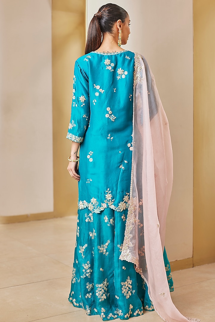Pine Green Organza Embroidered Bridal Sharara Set by OSAA By Adarsh at Pernia's Pop Up Shop