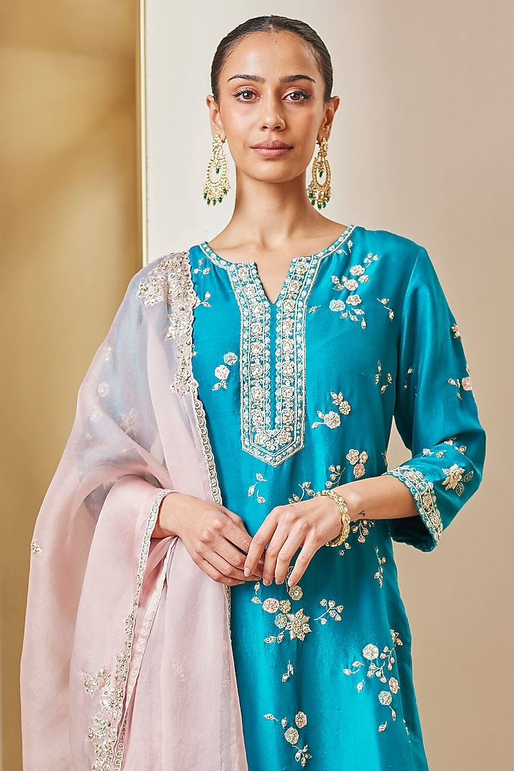 Pine Green Organza Embroidered Bridal Sharara Set by OSAA By Adarsh at Pernia's Pop Up Shop