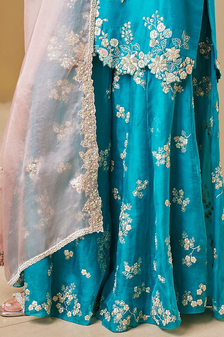 Pine Green Organza Embroidered Bridal Sharara Set by OSAA By Adarsh at Pernia's Pop Up Shop