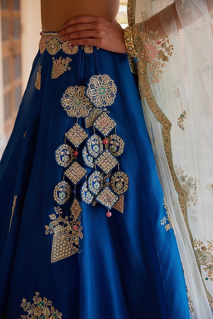Blueberry Organza Aari Work Handcrafted Bridal Lehenga Set by OSAA By Adarsh at Pernia's Pop Up Shop