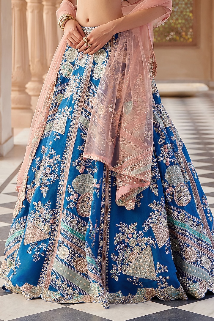 Blueberry Organza Aari Work Handcrafted Bridal Lehenga Set by OSAA By Adarsh at Pernia's Pop Up Shop