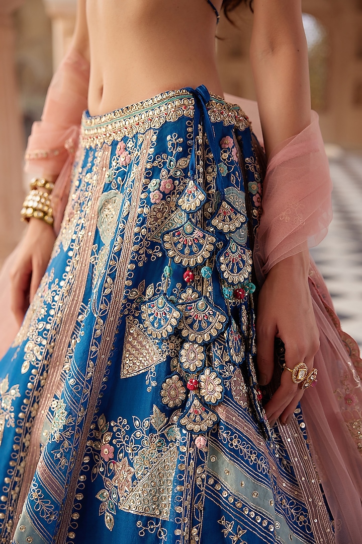 Blueberry Organza Aari Work Handcrafted Bridal Lehenga Set by OSAA By Adarsh at Pernia's Pop Up Shop