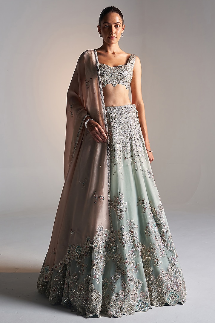 Smoke Blue Organza Dori Embroidered Bridal Lehenga Set by OSAA By Adarsh at Pernia's Pop Up Shop