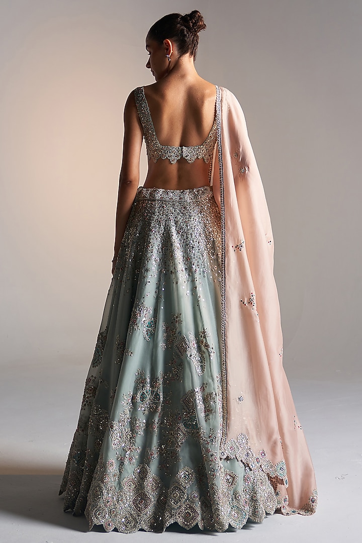 Smoke Blue Organza Dori Embroidered Bridal Lehenga Set by OSAA By Adarsh at Pernia's Pop Up Shop
