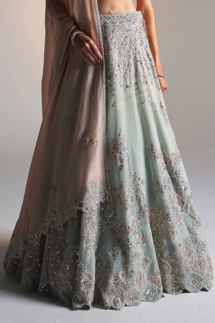 Smoke Blue Organza Dori Embroidered Bridal Lehenga Set by OSAA By Adarsh at Pernia's Pop Up Shop