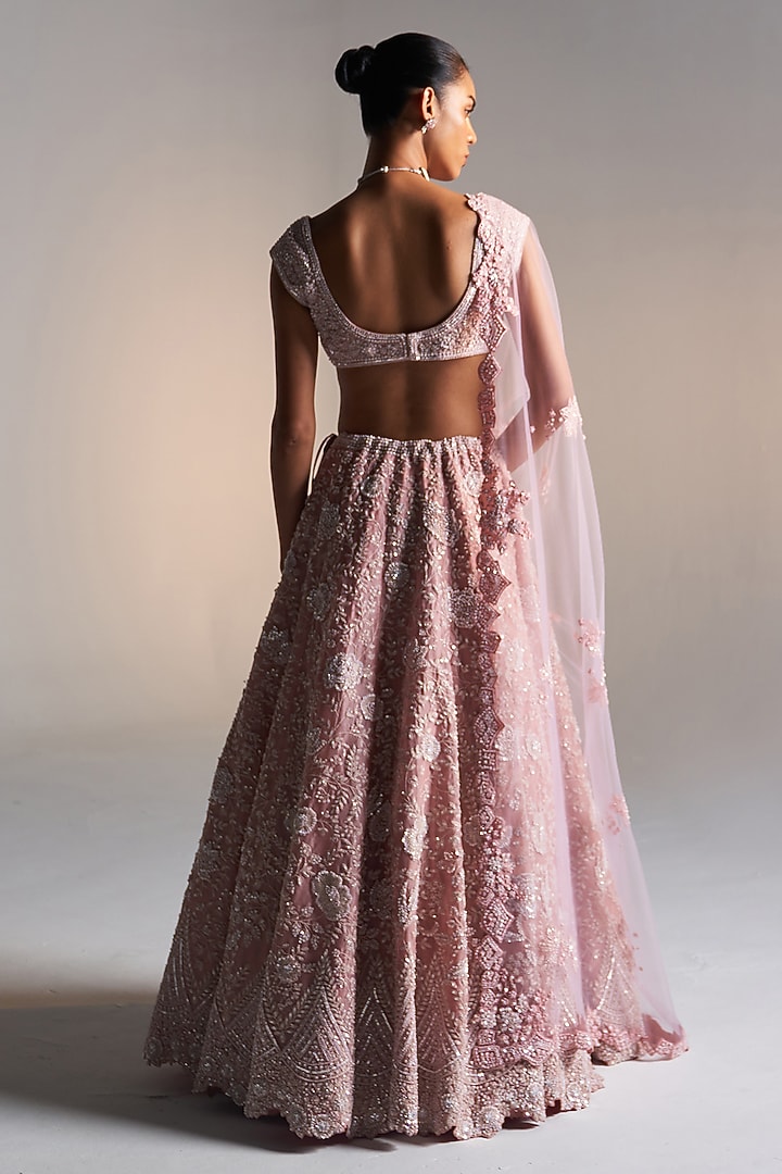 Camellia Pink Organza Dori Embroidered Bridal Lehenga Set by OSAA By Adarsh at Pernia's Pop Up Shop