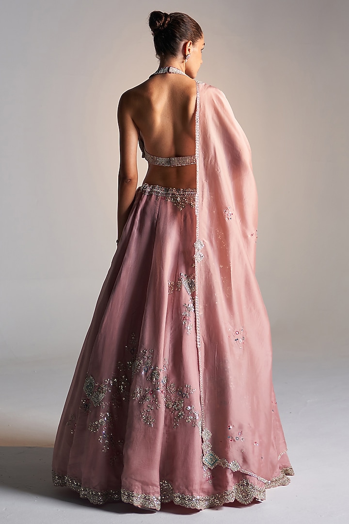 Camellia Pink Organza Dori Embroidered Bridal Lehenga Set by OSAA By Adarsh at Pernia's Pop Up Shop