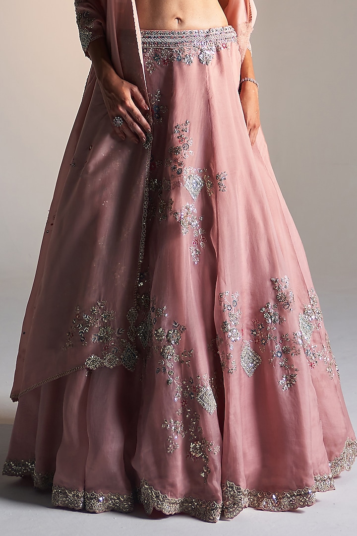 Camellia Pink Organza Dori Embroidered Bridal Lehenga Set by OSAA By Adarsh at Pernia's Pop Up Shop