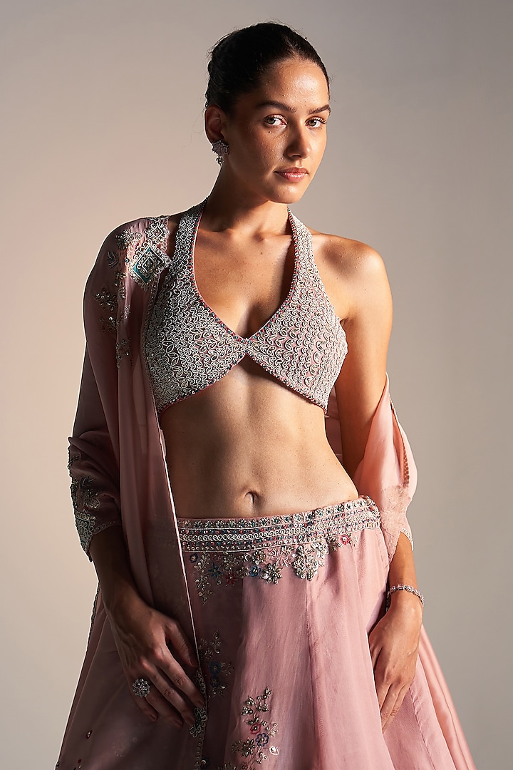 Camellia Pink Organza Dori Embroidered Bridal Lehenga Set by OSAA By Adarsh at Pernia's Pop Up Shop