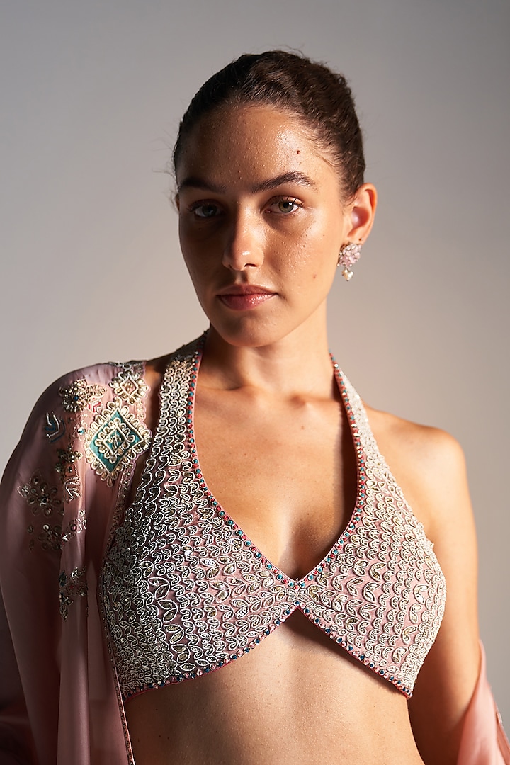 Camellia Pink Organza Dori Embroidered Bridal Lehenga Set by OSAA By Adarsh at Pernia's Pop Up Shop
