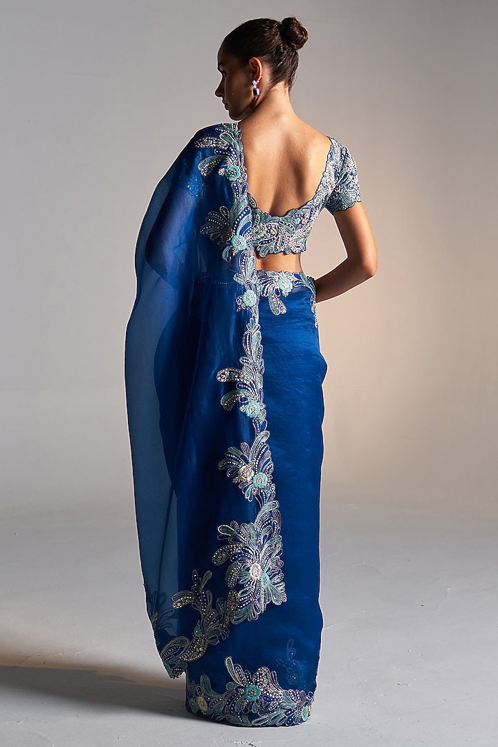 Jade Blue Organza Dori Embroidered Wedding Saree Set by OSAA By Adarsh at Pernia's Pop Up Shop