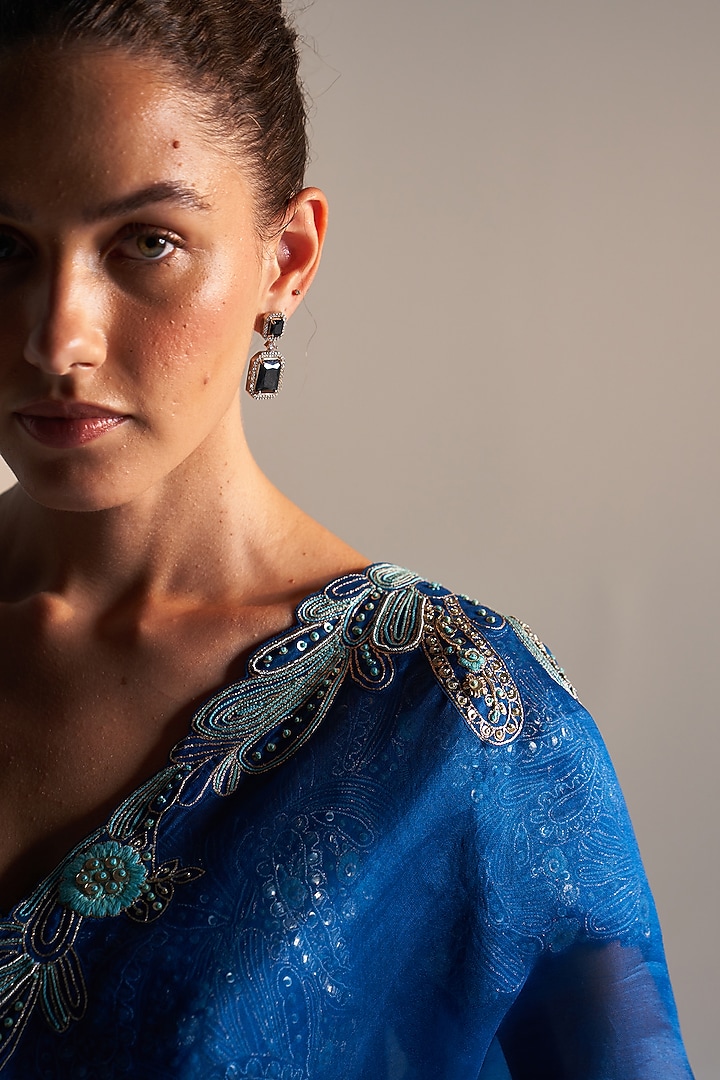 Jade Blue Organza Dori Embroidered Wedding Saree Set by OSAA By Adarsh at Pernia's Pop Up Shop