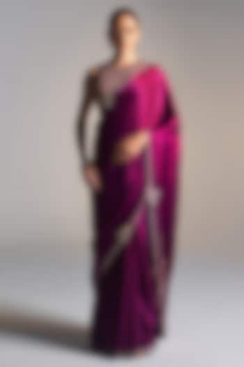 Aubergine Mulberry Silk Dori Embroidered Wedding Saree Set by OSAA By Adarsh at Pernia's Pop Up Shop