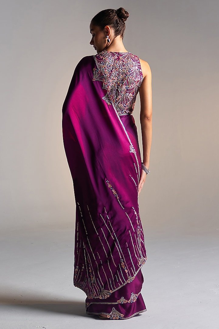 Aubergine Mulberry Silk Dori Embroidered Wedding Saree Set by OSAA By Adarsh at Pernia's Pop Up Shop