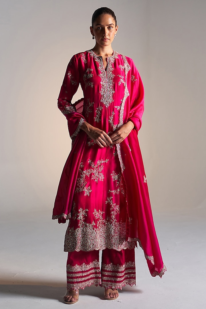 Deep Berry Mulberry Silk Dori Embroidered Kurta Set by OSAA By Adarsh at Pernia's Pop Up Shop