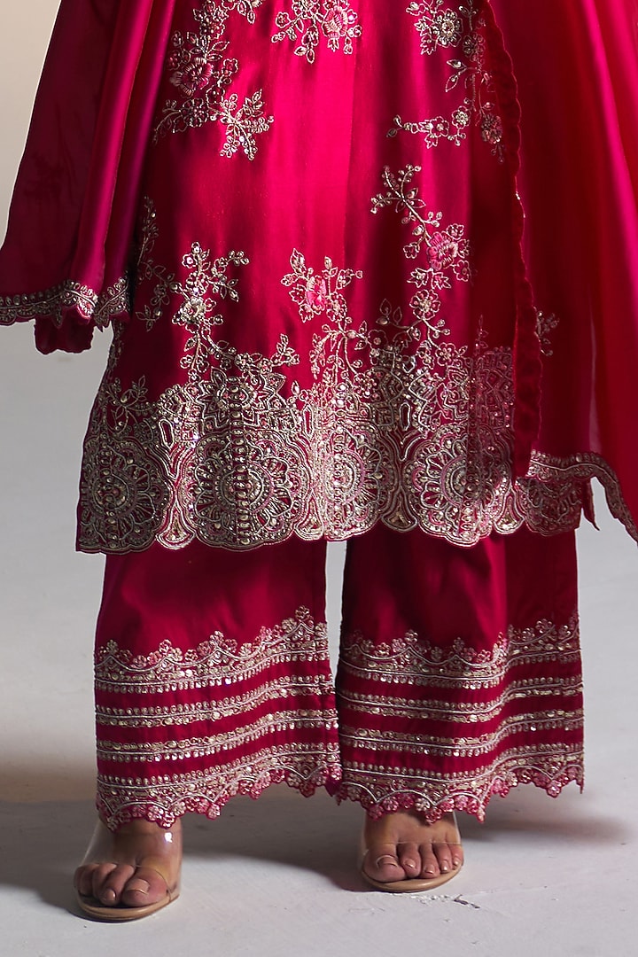 Deep Berry Mulberry Silk Dori Embroidered Kurta Set by OSAA By Adarsh at Pernia's Pop Up Shop