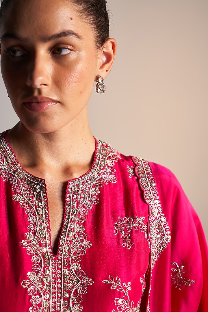 Deep Berry Mulberry Silk Dori Embroidered Kurta Set by OSAA By Adarsh at Pernia's Pop Up Shop