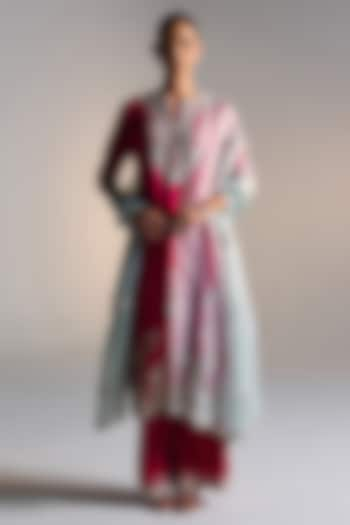 Rose Red Mulberry Silk Dori Embroidered Kurta Set by OSAA By Adarsh at Pernia's Pop Up Shop