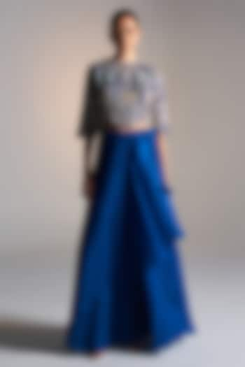 Jade Blue Organza Flared Skirt Set by OSAA By Adarsh at Pernia's Pop Up Shop