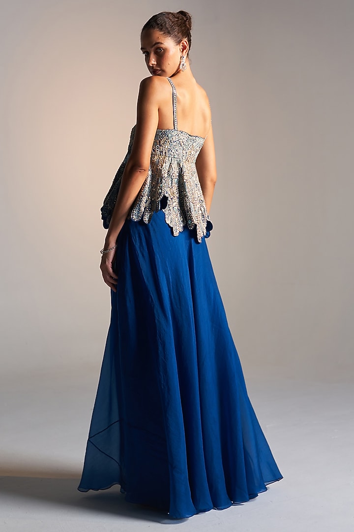 Jade Blue Organza Handcrafted Skirt Set by OSAA By Adarsh at Pernia's Pop Up Shop