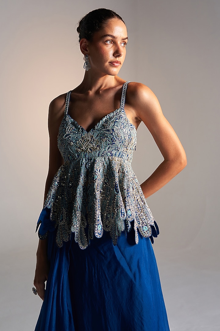 Jade Blue Organza Handcrafted Skirt Set by OSAA By Adarsh at Pernia's Pop Up Shop
