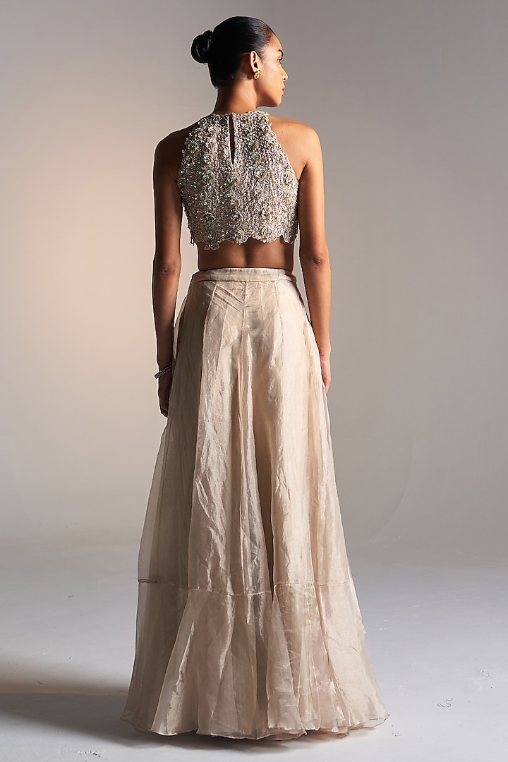 Beige Champagne Tissue Handcrafted Skirt Set by OSAA By Adarsh at Pernia's Pop Up Shop