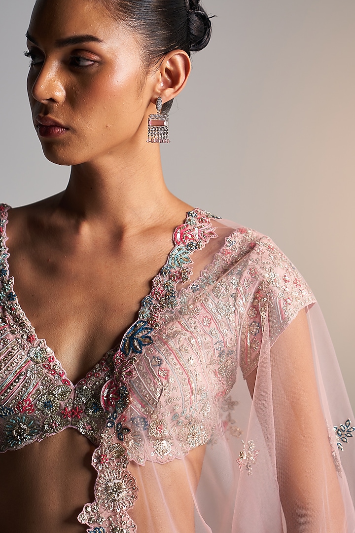 Soft Berry Organza Zardosi Embroidered Handcrafted Bridal Lehenga Set by OSAA By Adarsh at Pernia's Pop Up Shop
