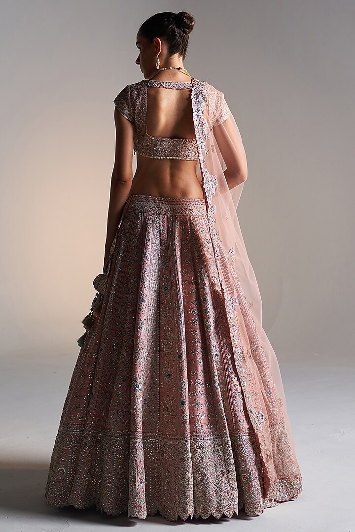 Coral Rose Raw Silk Dori Embroidered Handcrafted Bridal Lehenga Set by OSAA By Adarsh at Pernia's Pop Up Shop