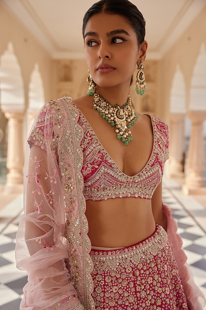 Scarlet Raw Silk Dori Embroidered Handcrafted Bridal Lehenga Set by OSAA By Adarsh at Pernia's Pop Up Shop