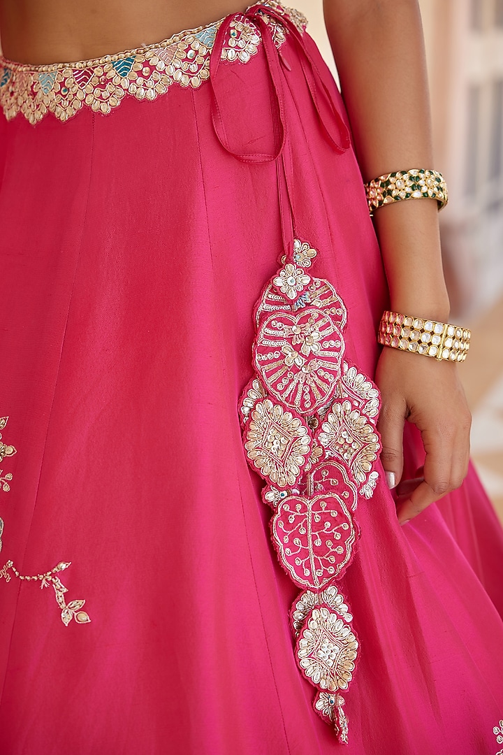 Dark Fuchsia Mulberry Silk Aari Work Handcrafted Bridal Lehenga Set by OSAA By Adarsh at Pernia's Pop Up Shop