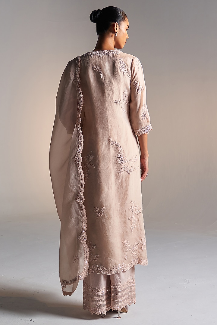 Peach Organza Zardosi Work Handcrafted Kurta Set by OSAA By Adarsh at Pernia's Pop Up Shop
