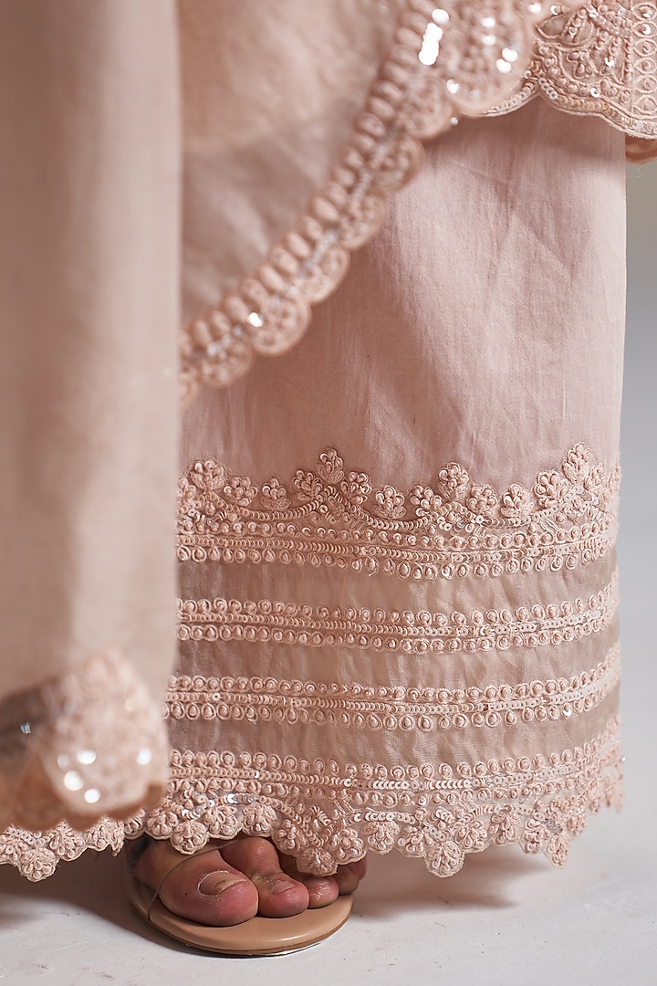 Peach Organza Zardosi Work Handcrafted Kurta Set by OSAA By Adarsh at Pernia's Pop Up Shop