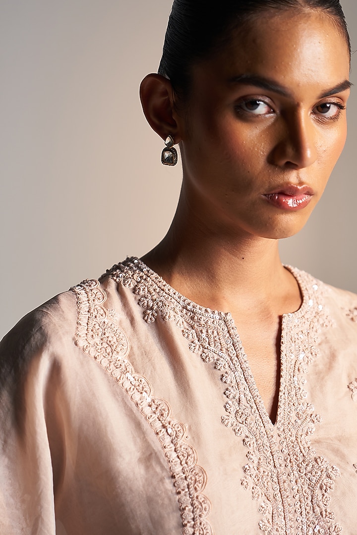 Peach Organza Zardosi Work Handcrafted Kurta Set by OSAA By Adarsh at Pernia's Pop Up Shop