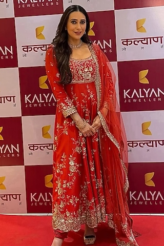 Rust Mulberry Silk Aari Embroidered Handcrafted Anarkali Set by OSAA By Adarsh