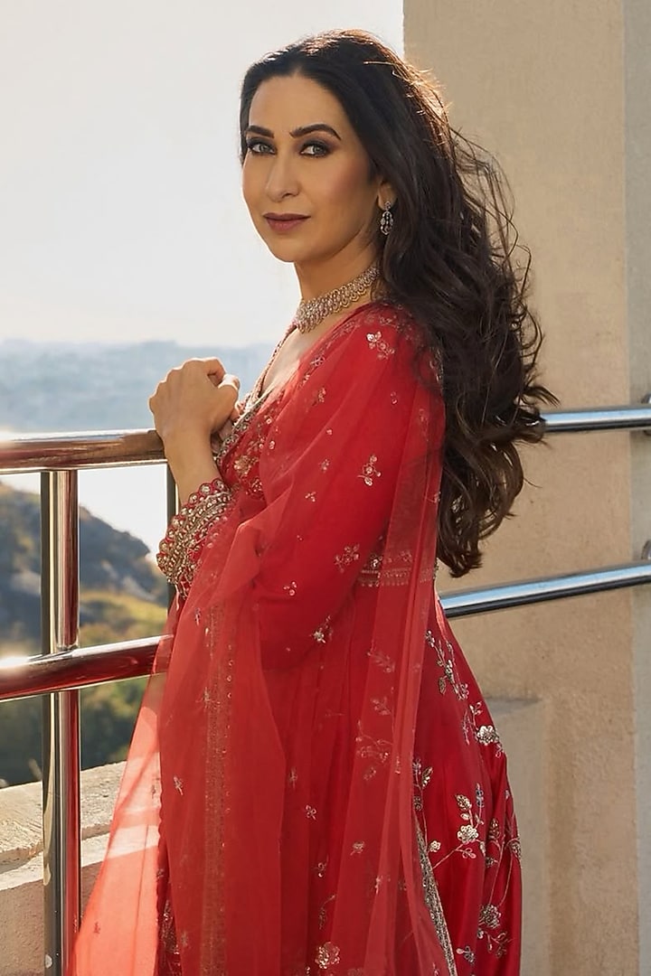 Rust Mulberry Silk Aari Embroidered Handcrafted Bridal Anarkali Set by OSAA By Adarsh at Pernia's Pop Up Shop